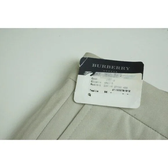 Burberry London Beige Khaki 100% Cotton Mens Pants Trousers Sz 48 EU NEW